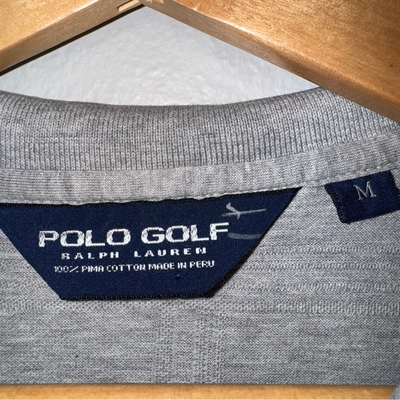 Polo Golf Ralph Lauren M Gray Textured Check Stripes Logo Button Polo Shirt - Picture 3 of 9